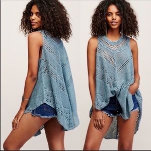 Free People Rhiannon Linen Open Knit Stitch Poncho size Small